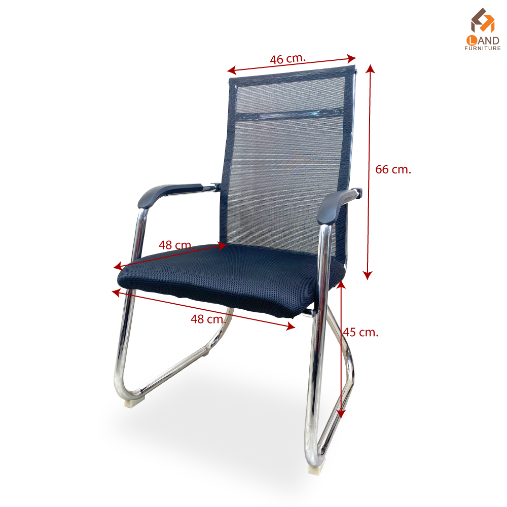 เก้าอี้สำนักงานไม่มีล้อ พนักพิงตาข่าย สีดำ - Image 2