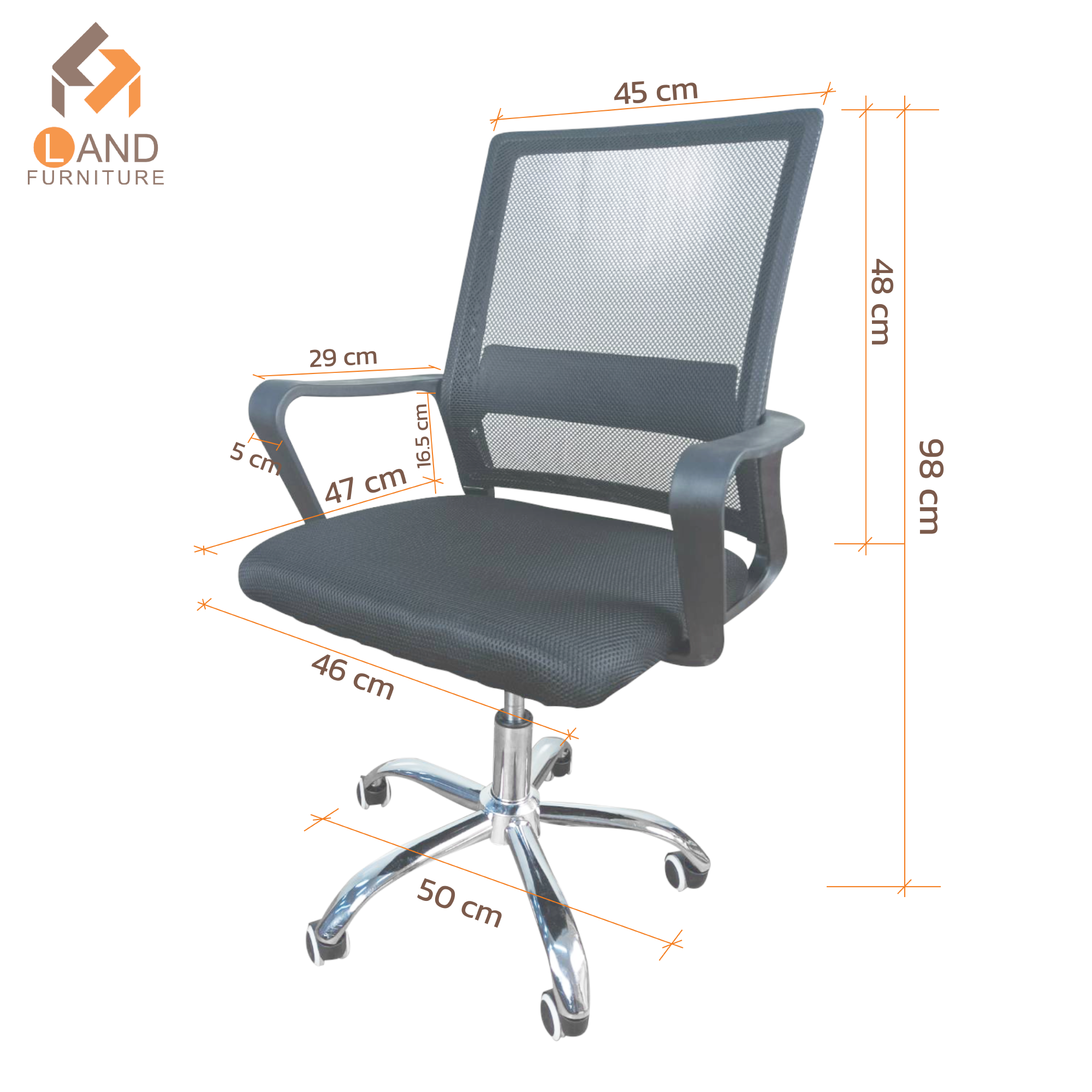 เก้าอี้สำนักงานมีล้อ รุ่น Central Back C-812 สีดำ พนักพิงตาข่าย ฐานโครเมียม - Image 4